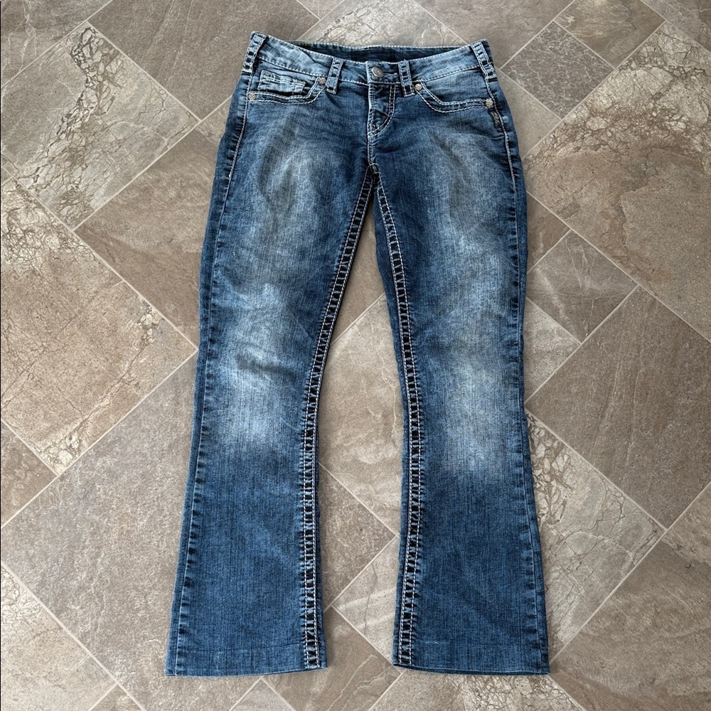 Silver Tammy slim boot cut low rise 28 tie die wash denim jeans
